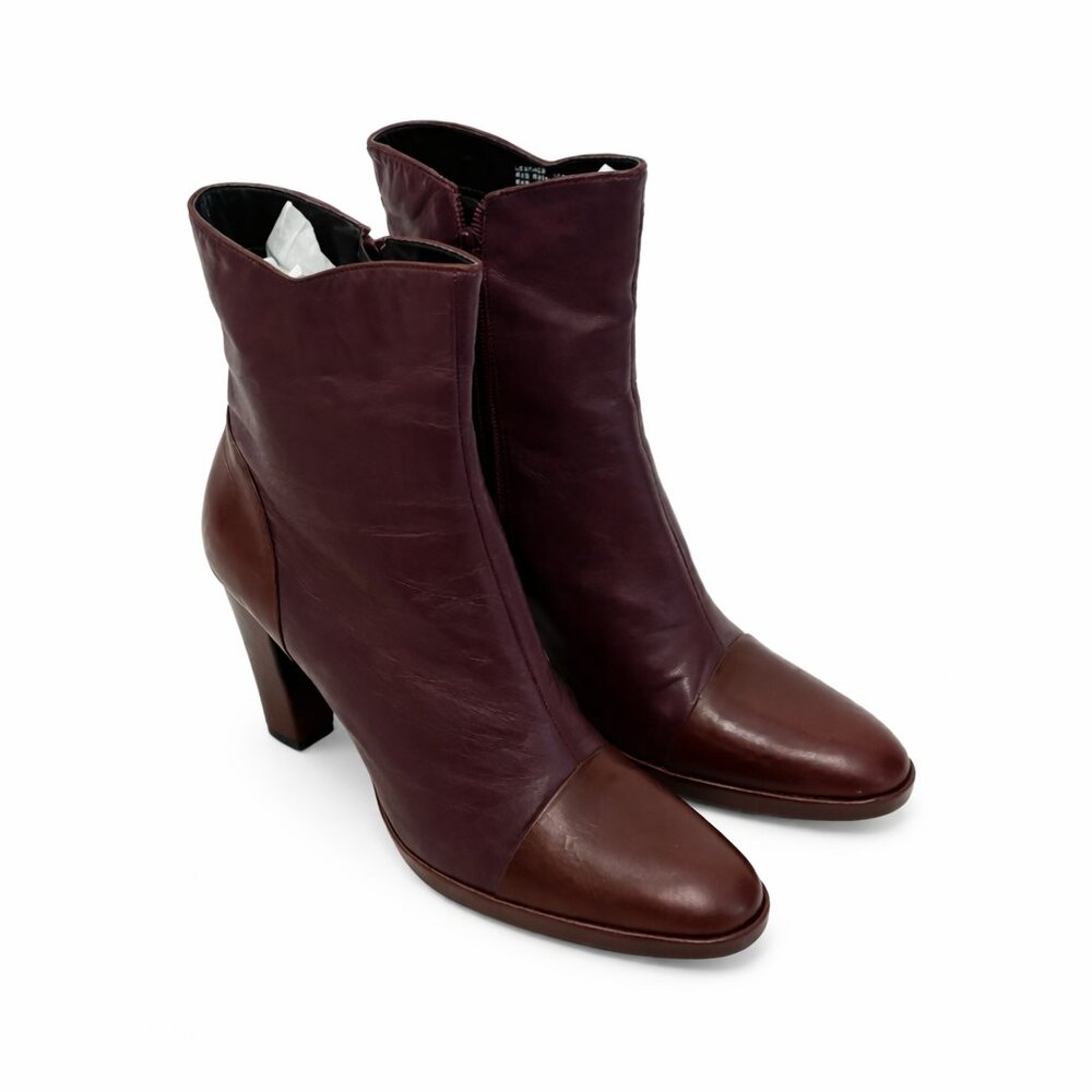 Anne Klein Vintage Karson Leather Ankle Boots Burgundy Brown Size 9.5